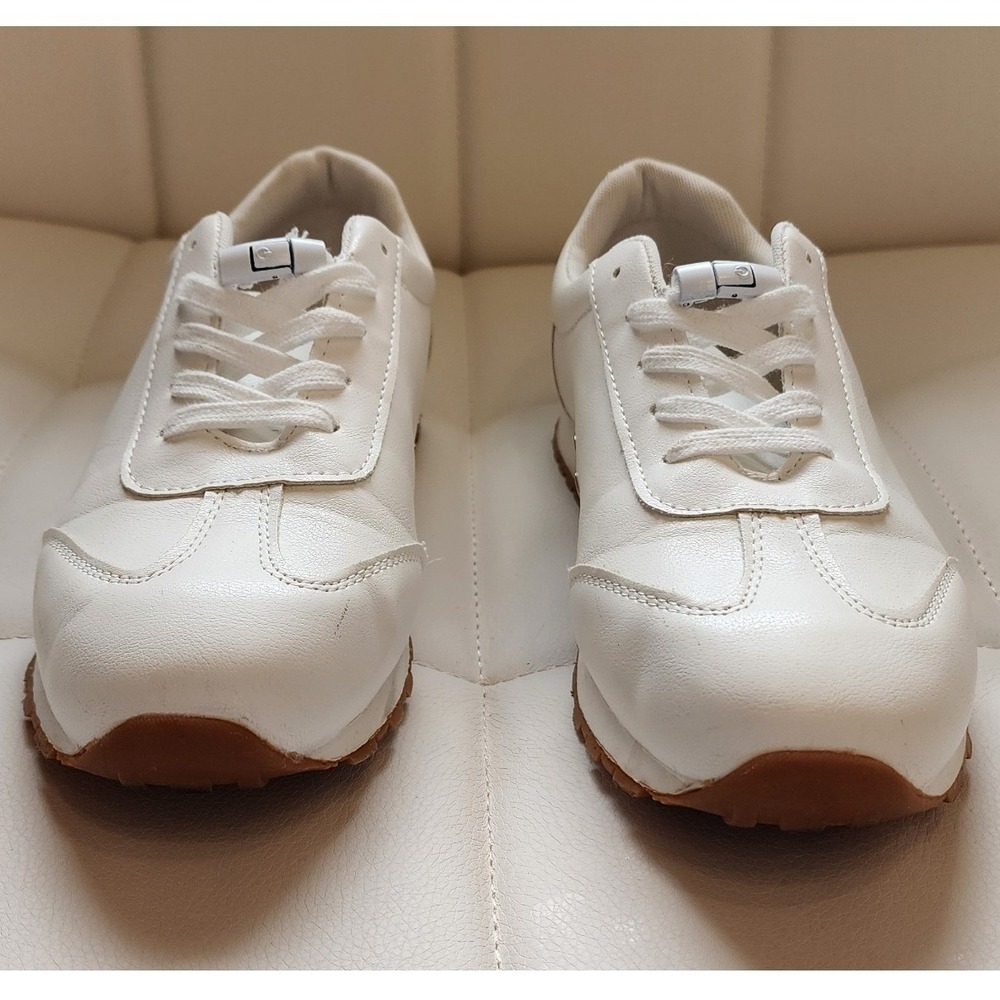 White Faux Leather Low Top Sneakers with Gum Sole and Side Grommets Womens - Picture 2 of 6